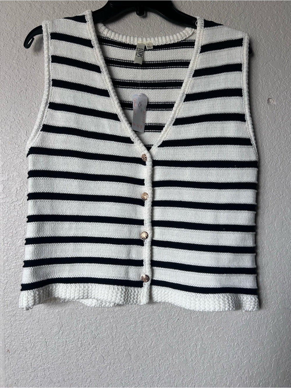 Classic Striped V-Neck Knit Vest - White & Black